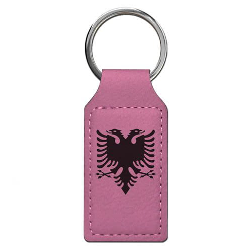 Leather Keyring Engraved Albania Flag 